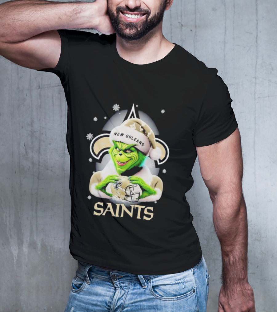 Grinch New Orleans Saints Christmas Snowflakes Football T-Shirt
