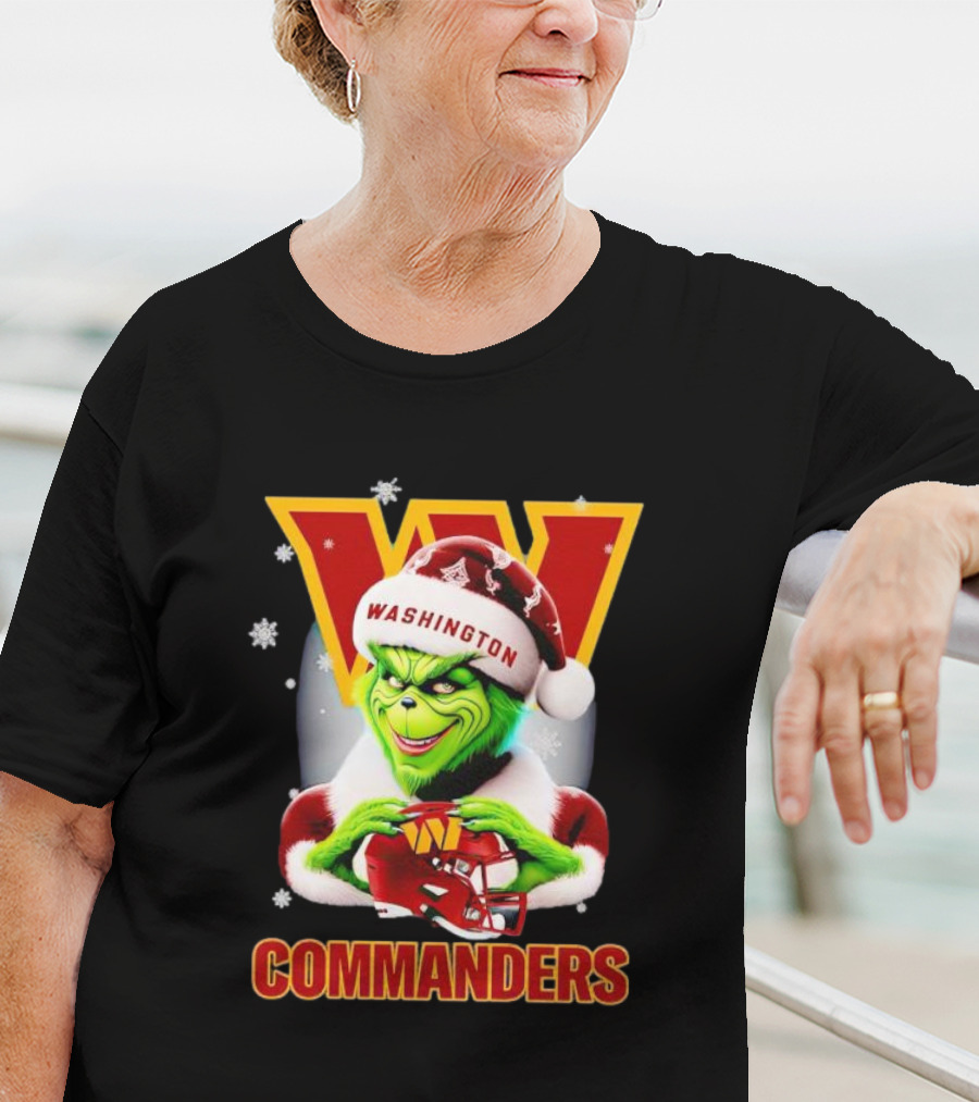 Washington Commanders Christmas Grinch In Santa Hat With Helmet T-Shirt