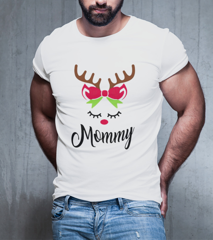 Mommy Reindeer Antlers Christmas Bow T-Shirt