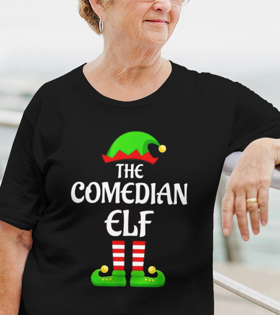The Comedian Elf Funny Christmas Striped Stockings And Hat T-Shirt