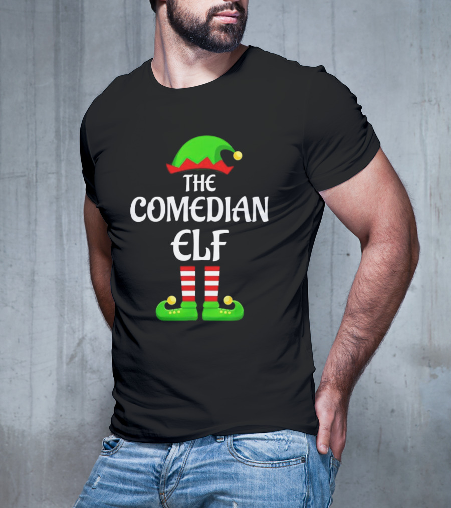 The Comedian Elf Funny Christmas Striped Stockings And Hat T-Shirt