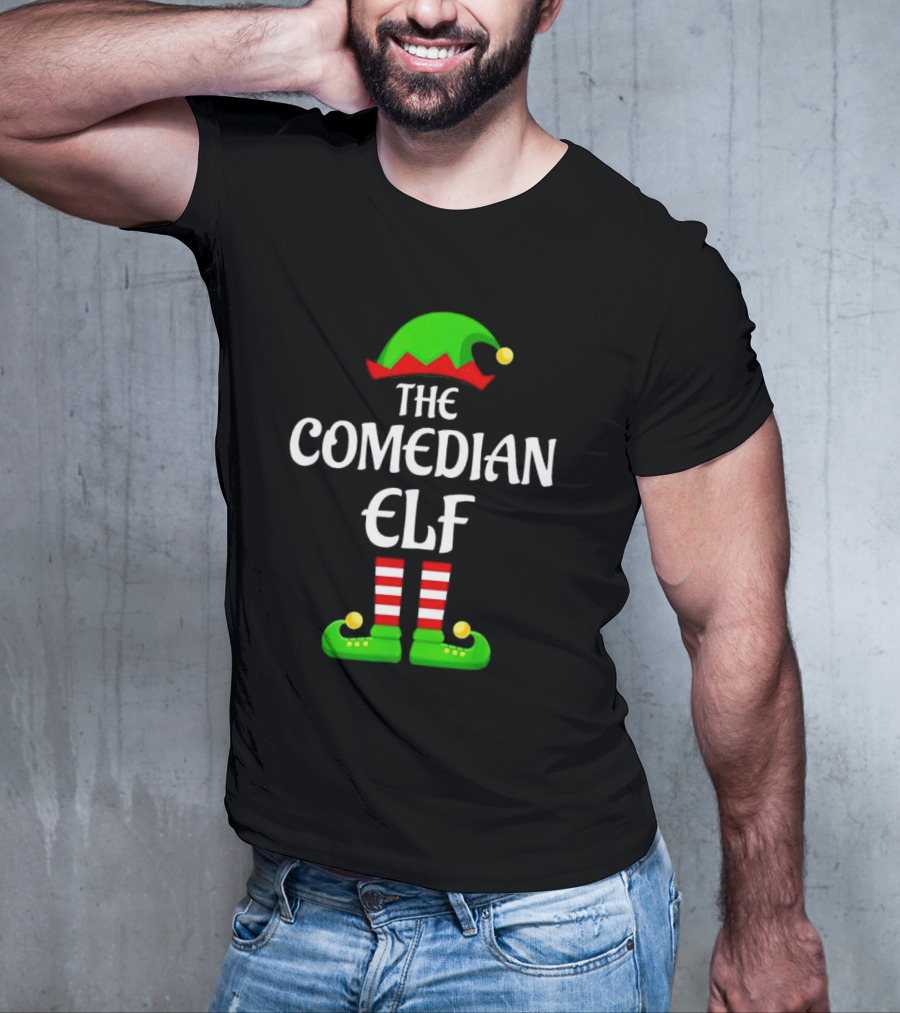 The Comedian Elf Funny Christmas Striped Stockings And Hat T-Shirt
