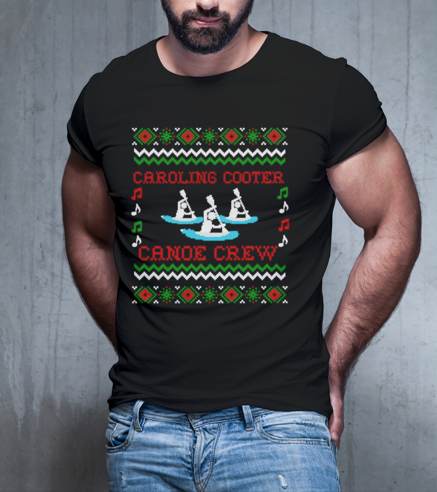 Caroling Cooter Canoe Crew Festive Holiday Pattern With Music Notes And Canoe T-Shirt