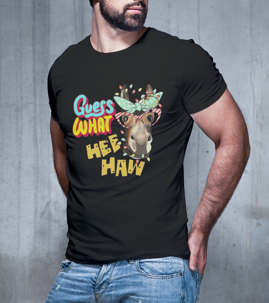 Guess What Hee Haw Christmas Donkey Lights And Glasses T-Shirt
