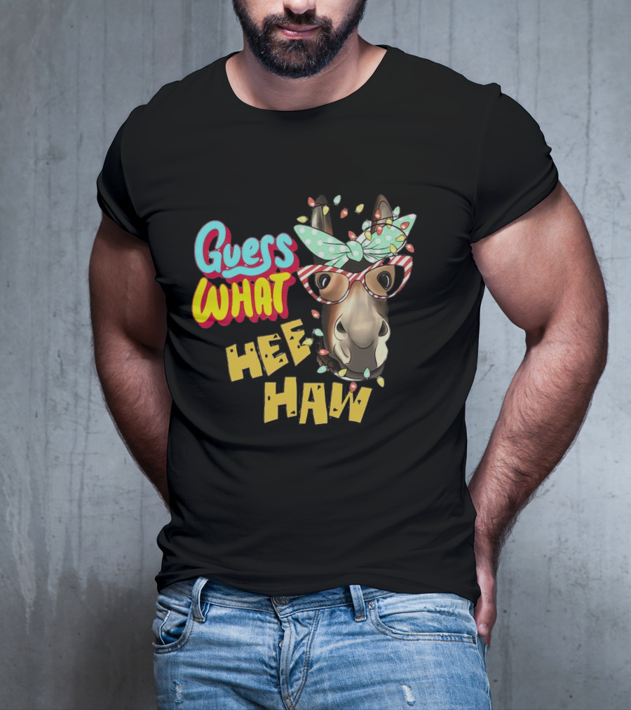 Guess What Hee Haw Christmas Donkey Lights And Glasses T-Shirt
