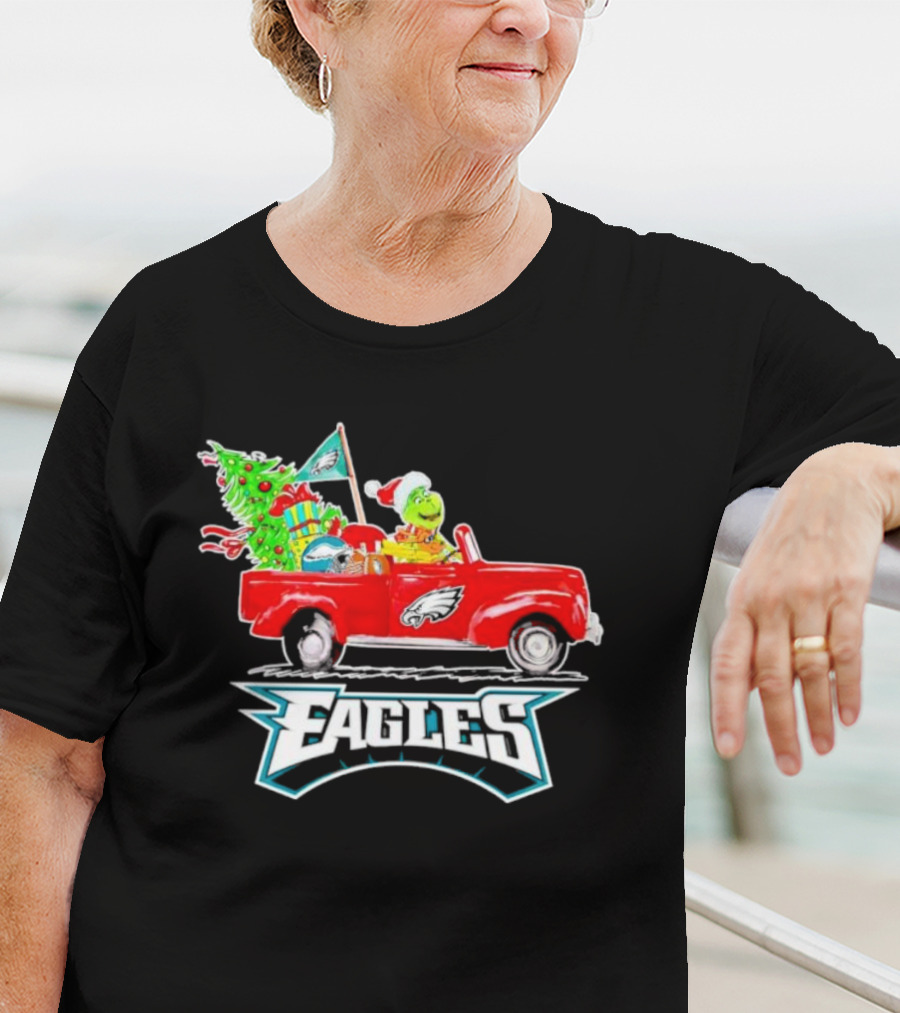 Grinch Dog Driving Red Truck Philadelphia Eagles Christmas Tree T-Shirt