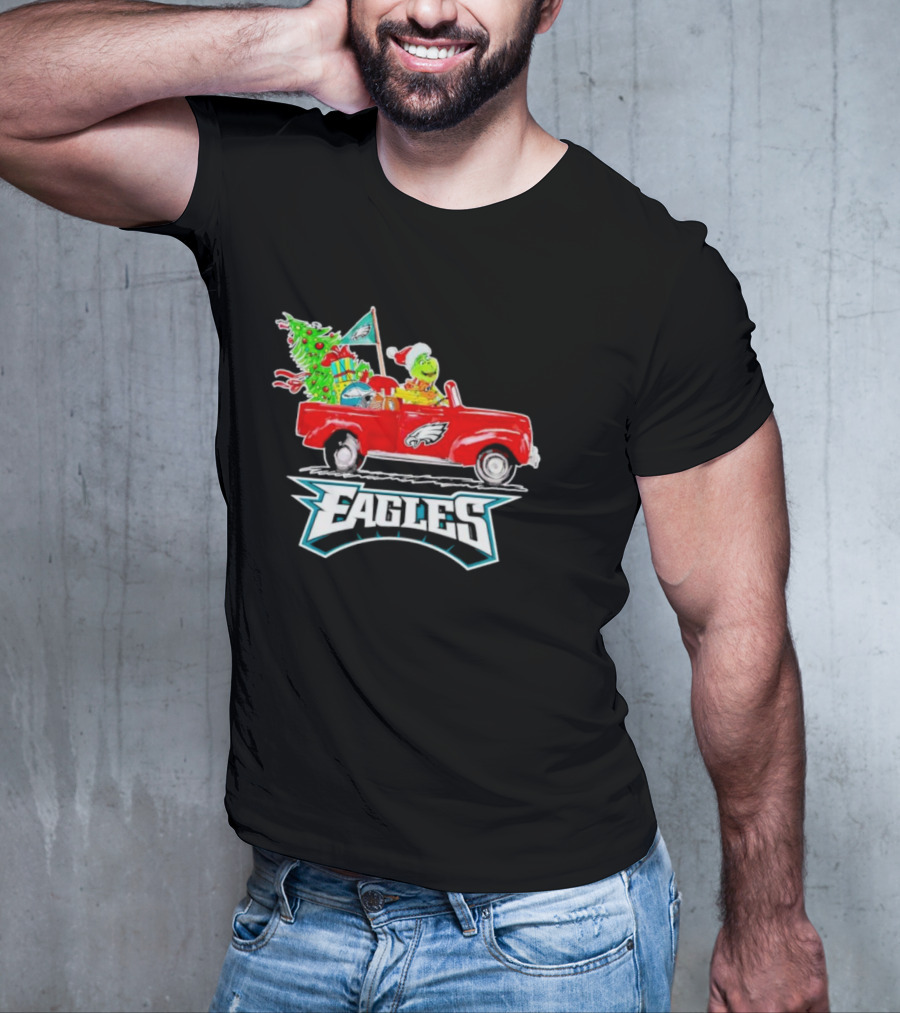 Grinch Dog Driving Red Truck Philadelphia Eagles Christmas Tree T-Shirt