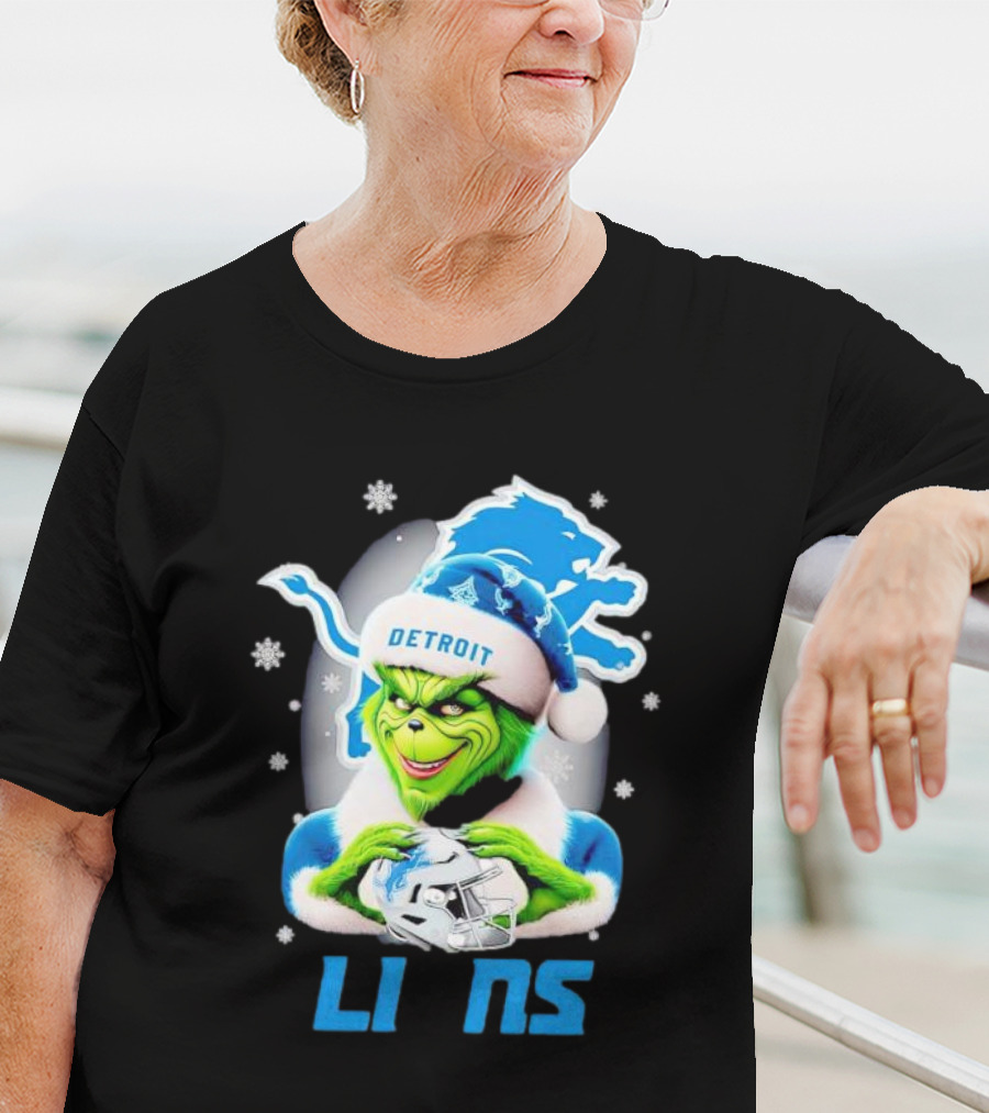 Grinch Loves Detroit Lions Christmas Holiday Football Magic T-Shirt