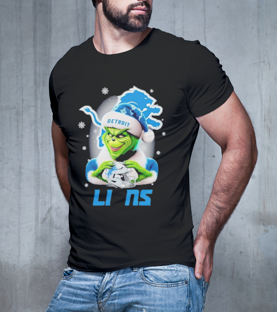 Grinch Loves Detroit Lions Christmas Holiday Football Magic T-Shirt
