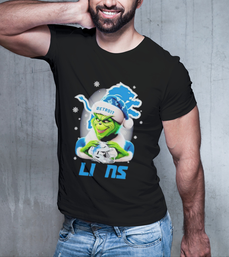 Grinch Loves Detroit Lions Christmas Holiday Football Magic T-Shirt