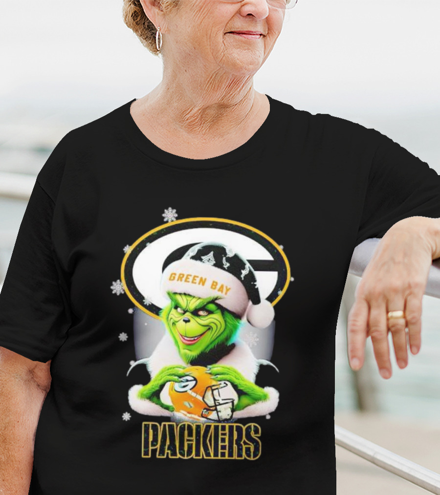 Green Bay Packers Grinch Christmas Fan Art Snowflakes Helmet T-Shirt