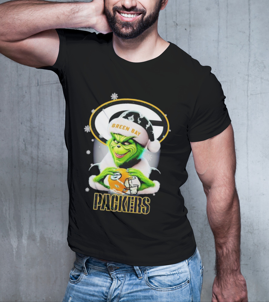 Green Bay Packers Grinch Christmas Fan Art Snowflakes Helmet T-Shirt