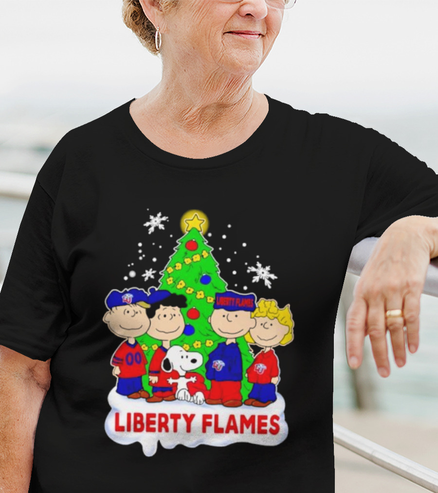 Liberty Flames Peanuts Characters Christmas Tree Snoopy Charlie Brown T-Shirt