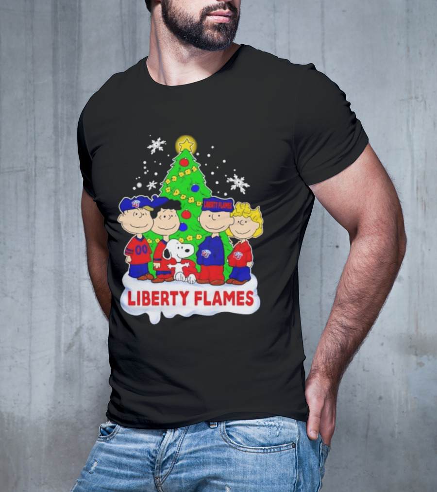 Liberty Flames Peanuts Characters Christmas Tree Snoopy Charlie Brown T-Shirt