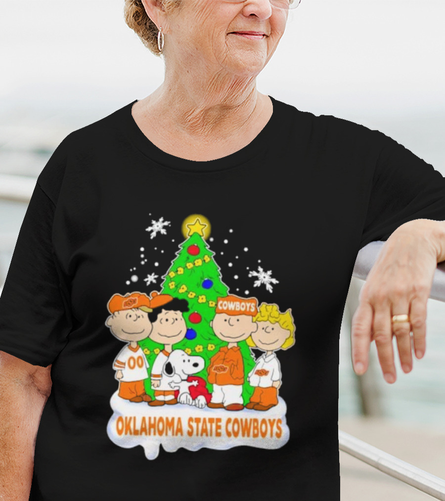 Peanuts Characters Oklahoma State Cowboys Christmas Tree T-Shirt