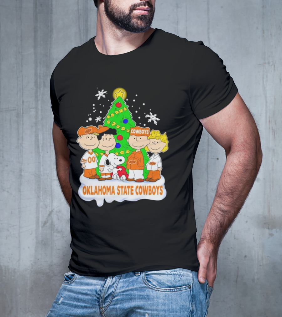 Peanuts Characters Oklahoma State Cowboys Christmas Tree T-Shirt