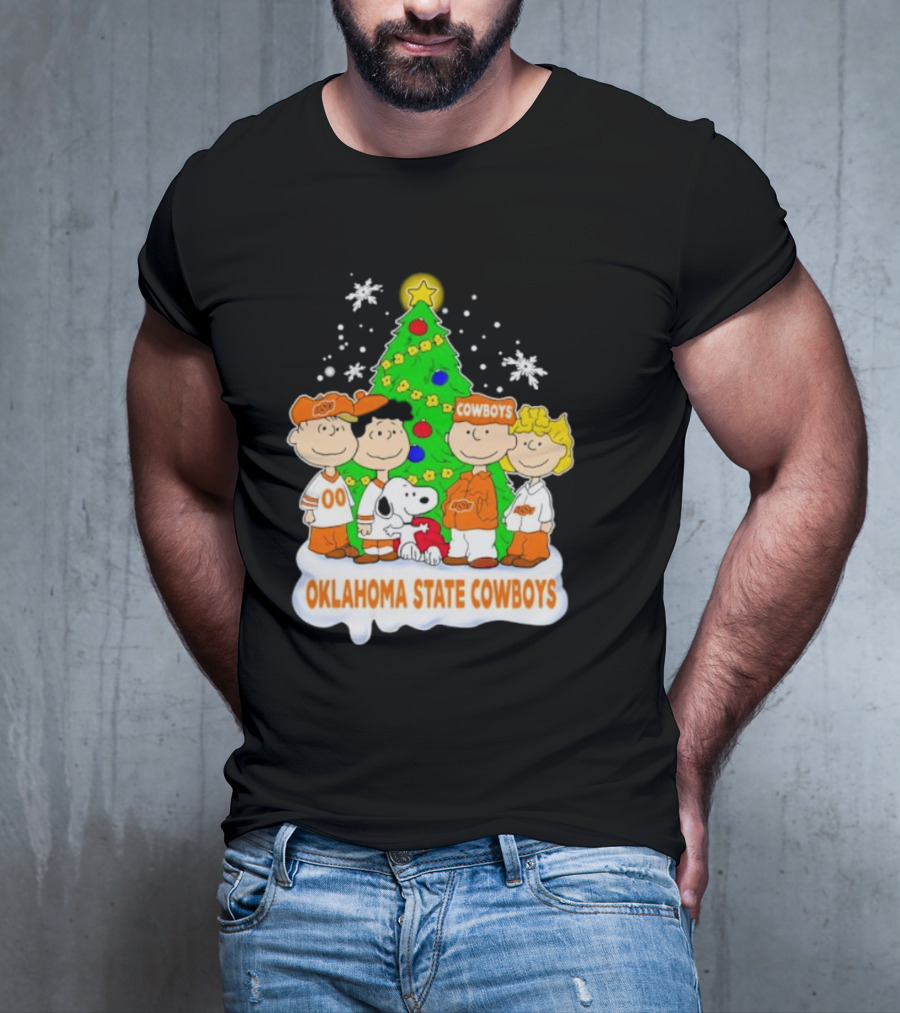 Peanuts Characters Oklahoma State Cowboys Christmas Tree T-Shirt