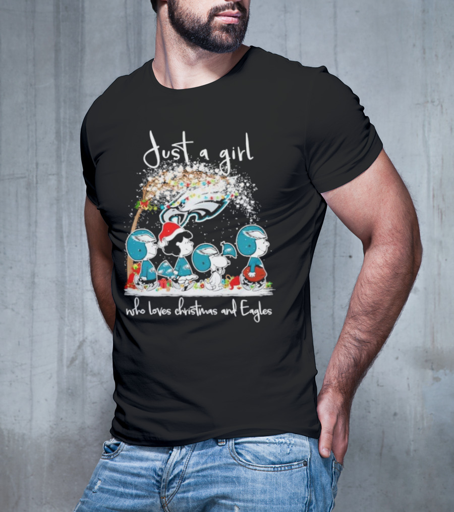 Peanuts Just A Girl Who Loves Christmas And Eagles T-Shirt