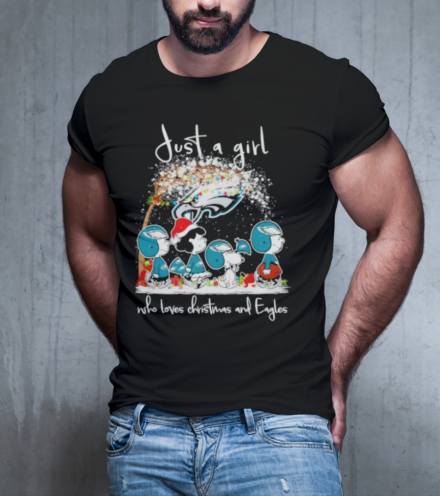 Peanuts Just A Girl Who Loves Christmas And Eagles T-Shirt