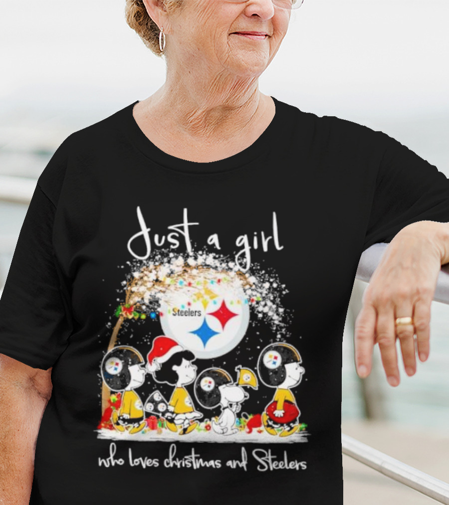 Just A Girl Who Loves Christmas And Steelers Peanuts Characters T-Shirt