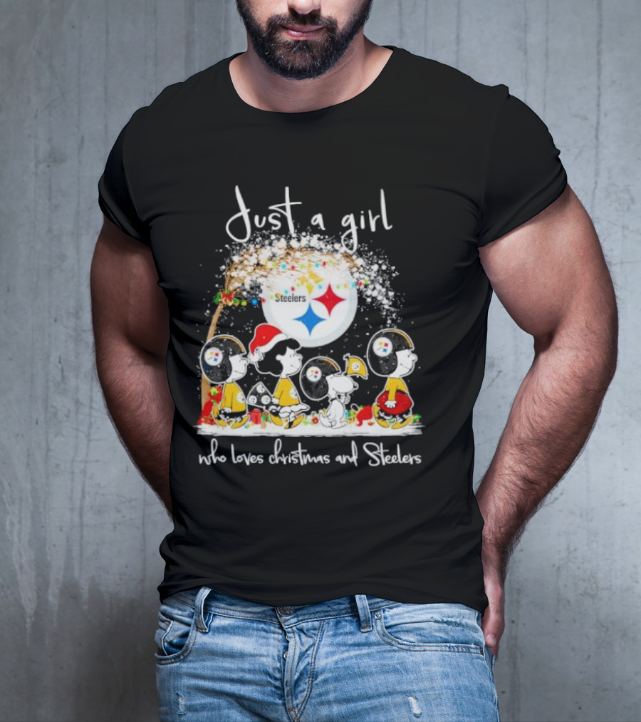 Just A Girl Who Loves Christmas And Steelers Peanuts Characters T-Shirt