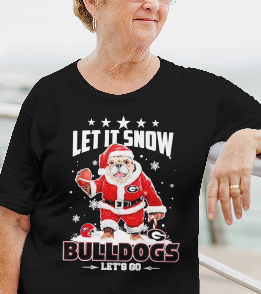 Santa Let It Snow Bulldogs Let's Go Football Christmas T-Shirt