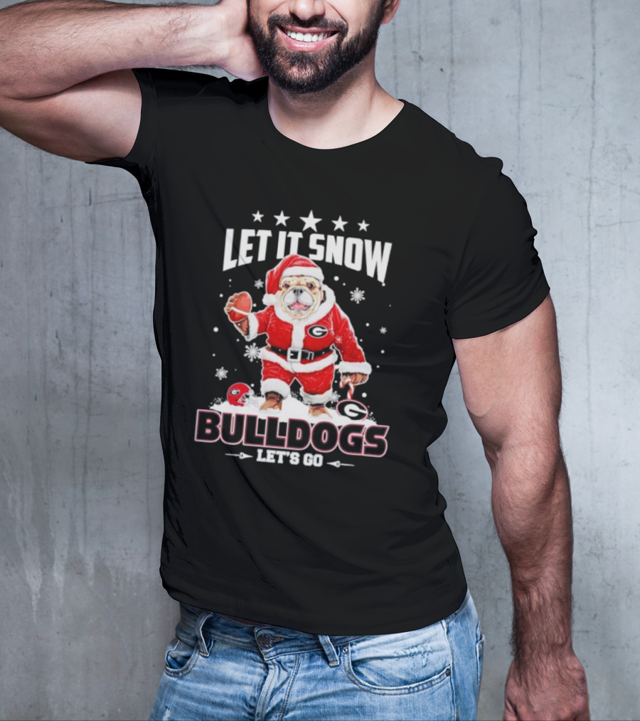 Santa Let It Snow Bulldogs Let's Go Football Christmas T-Shirt
