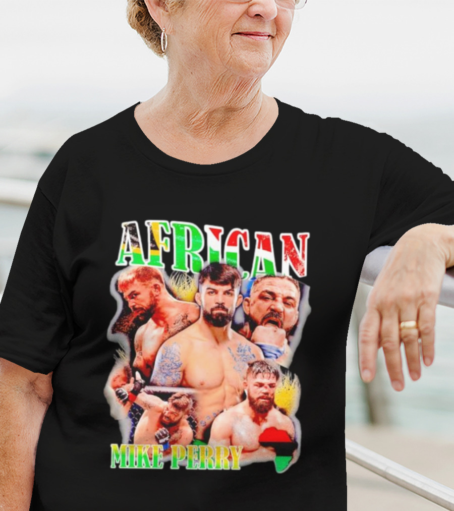 AFRICAN MIKE PERRY Fighter Collage With Black Red Green Map T-Shirt