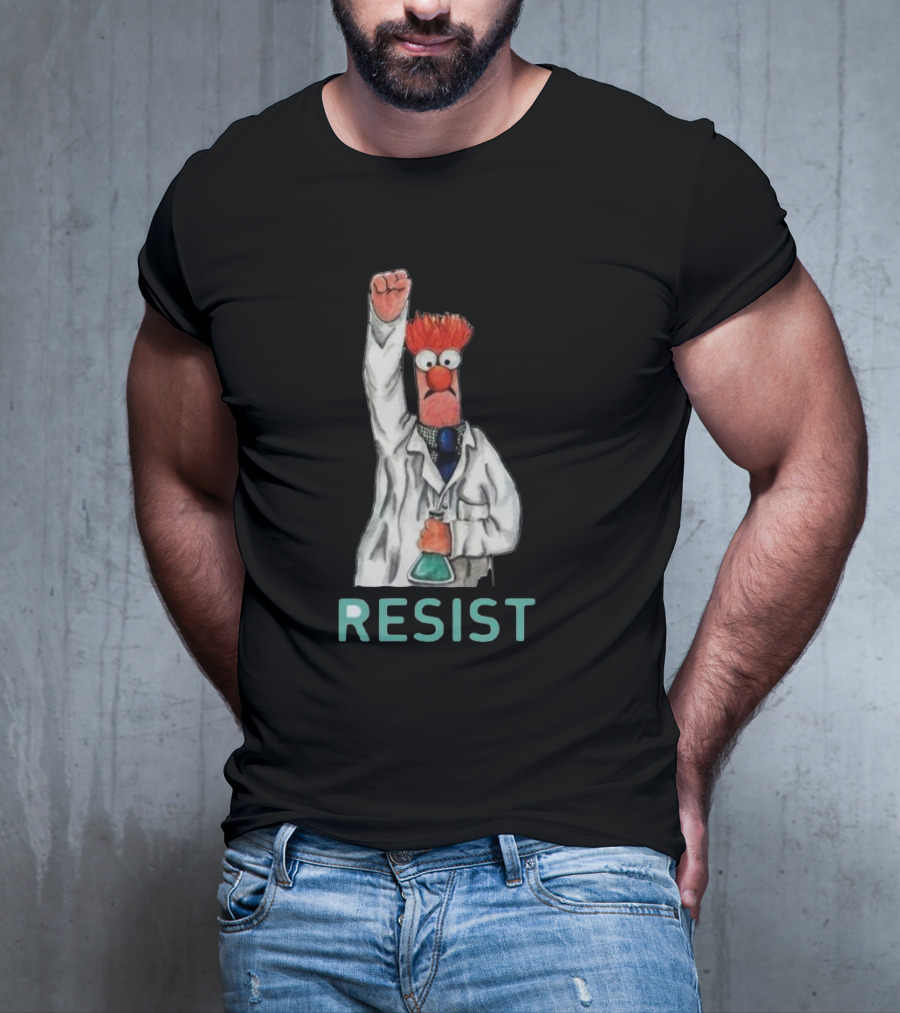 Beaker Fist Raised Resist Muppet Lab Coat Protest T-Shirt