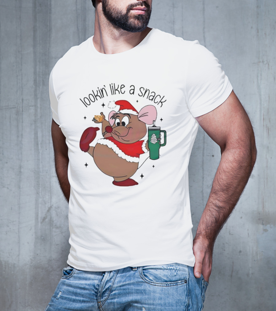Cinderella Gusgus Lookin Like A Snack Christmas Santa Outfit With Cookie And Drink T-Shirt