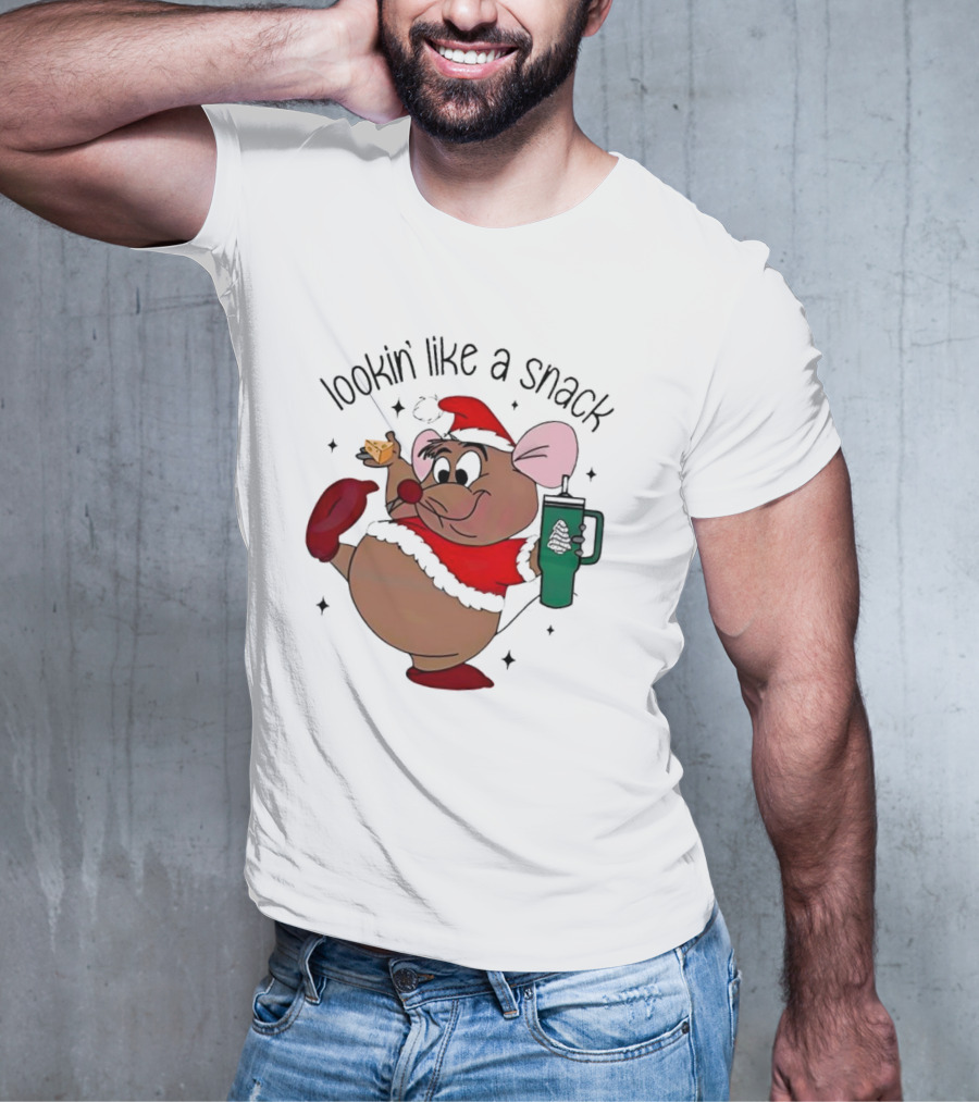 Cinderella Gusgus Lookin Like A Snack Christmas Santa Outfit With Cookie And Drink T-Shirt