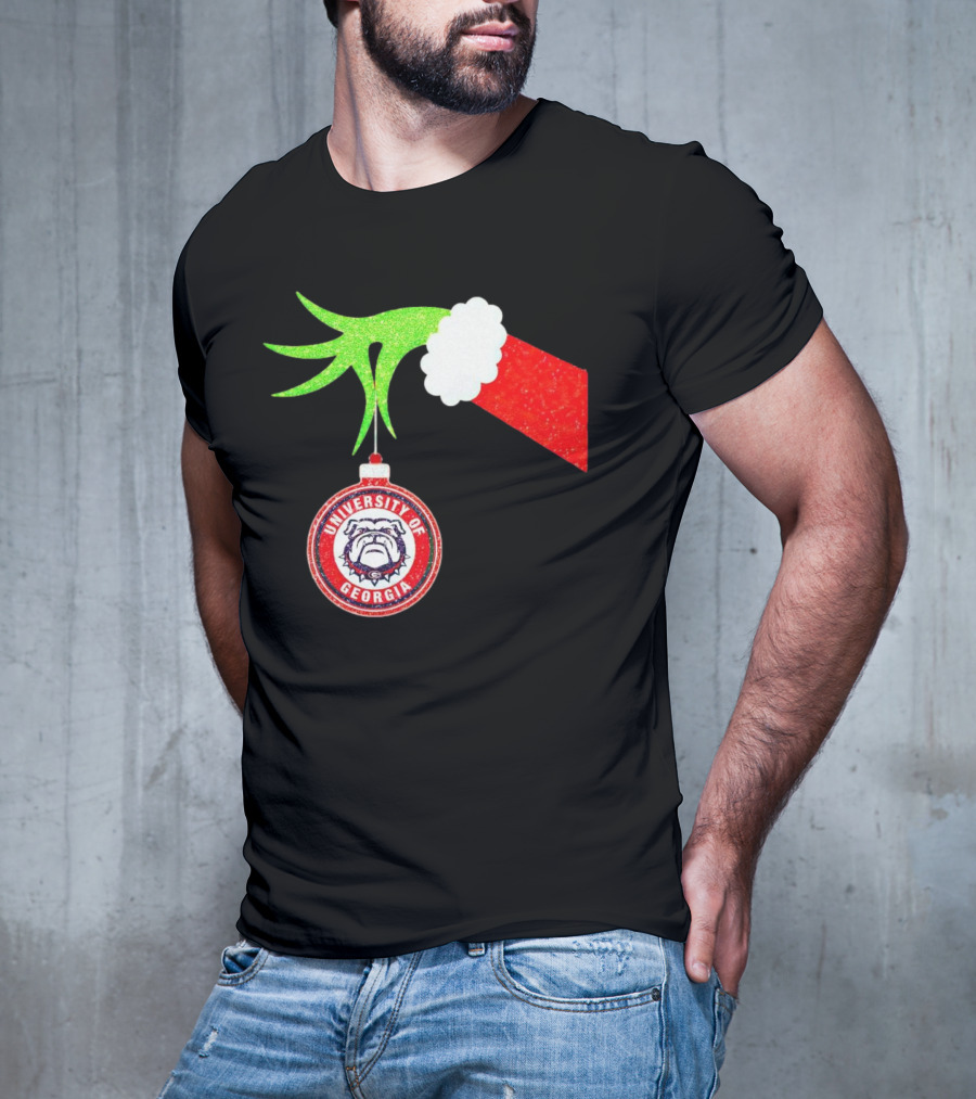 Grinch Hand Holding University Of Georgia Bulldogs Christmas T-Shirt