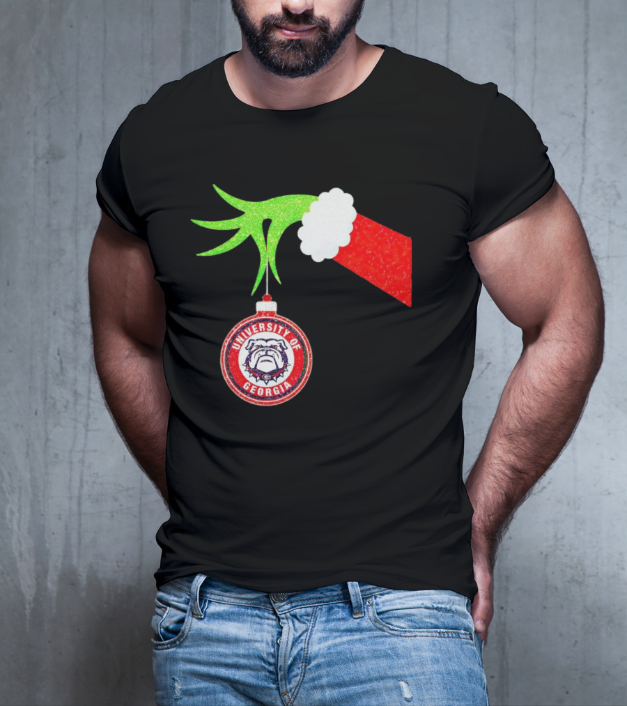 Grinch Hand Holding University Of Georgia Bulldogs Christmas T-Shirt
