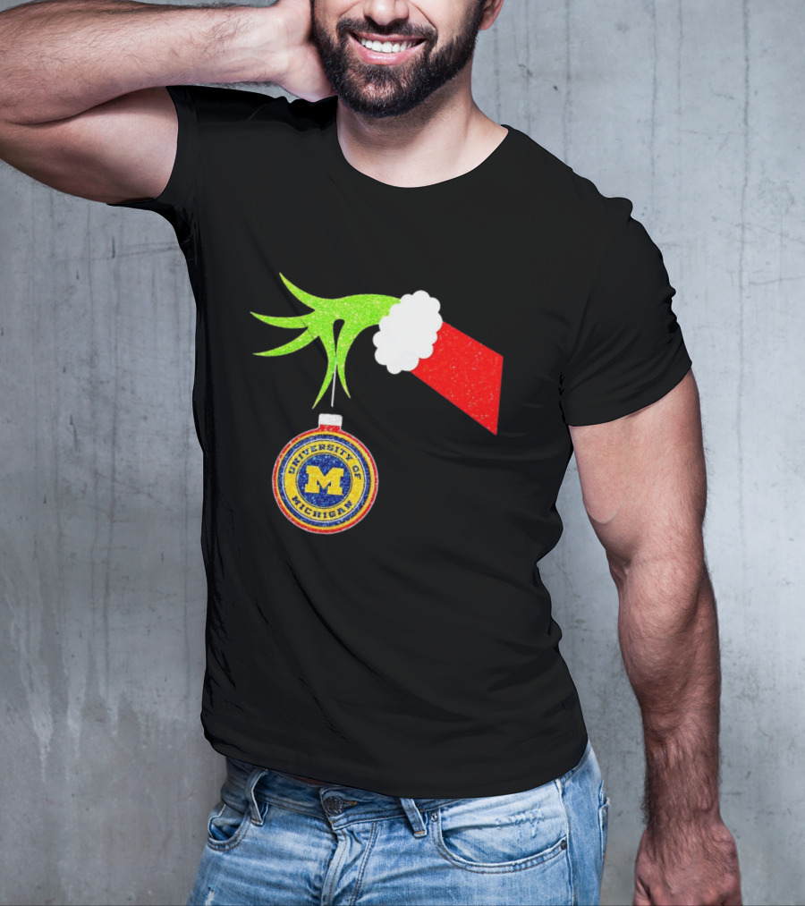 University Of Michigan Christmas Grinch Hand T-Shirt
