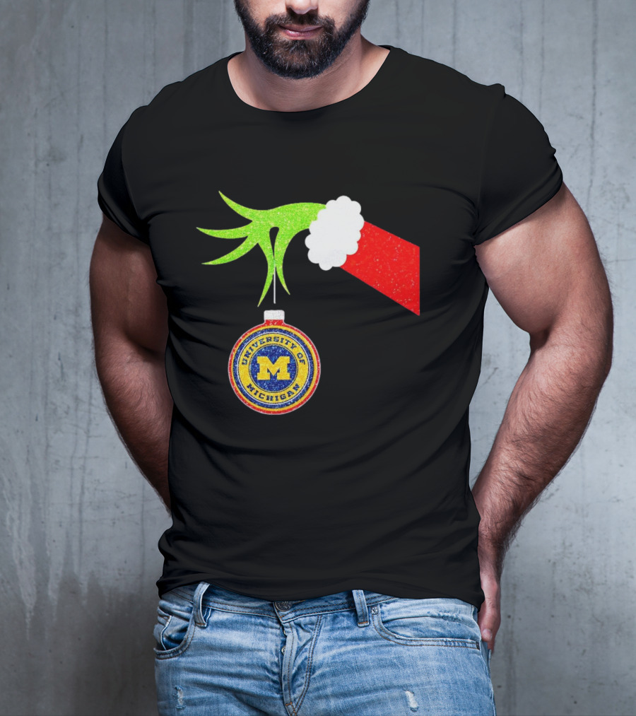 University Of Michigan Christmas Grinch Hand T-Shirt