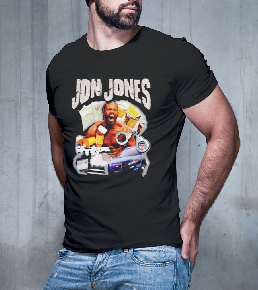 Jon Jones Vintage Police Car Handcuffs Pills Bottles T-Shirt