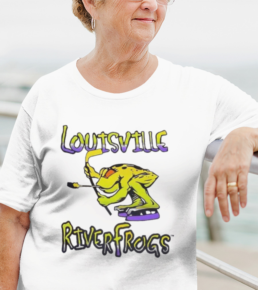 Louisville RiverFrogs Frog Playing Hockey T-Shirt