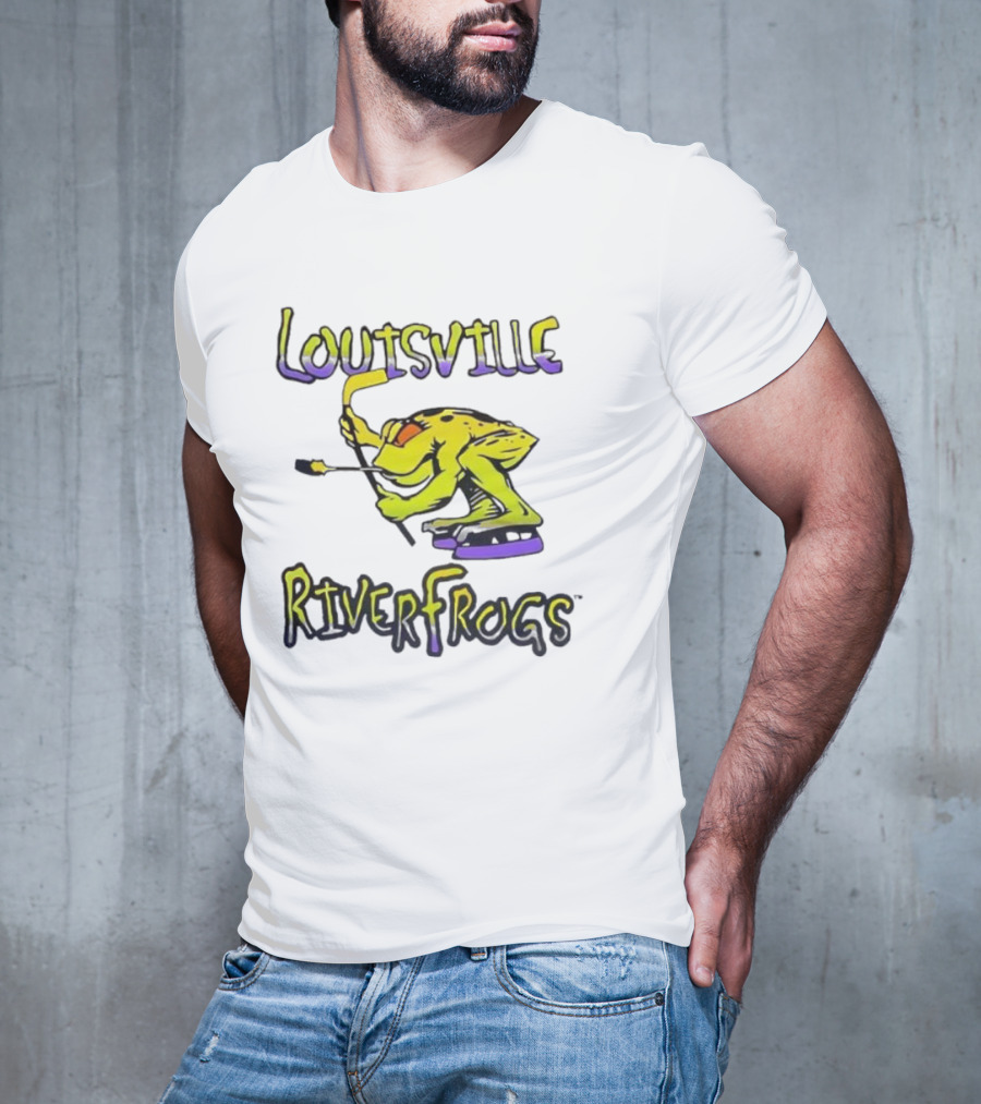 Louisville RiverFrogs Frog Playing Hockey T-Shirt