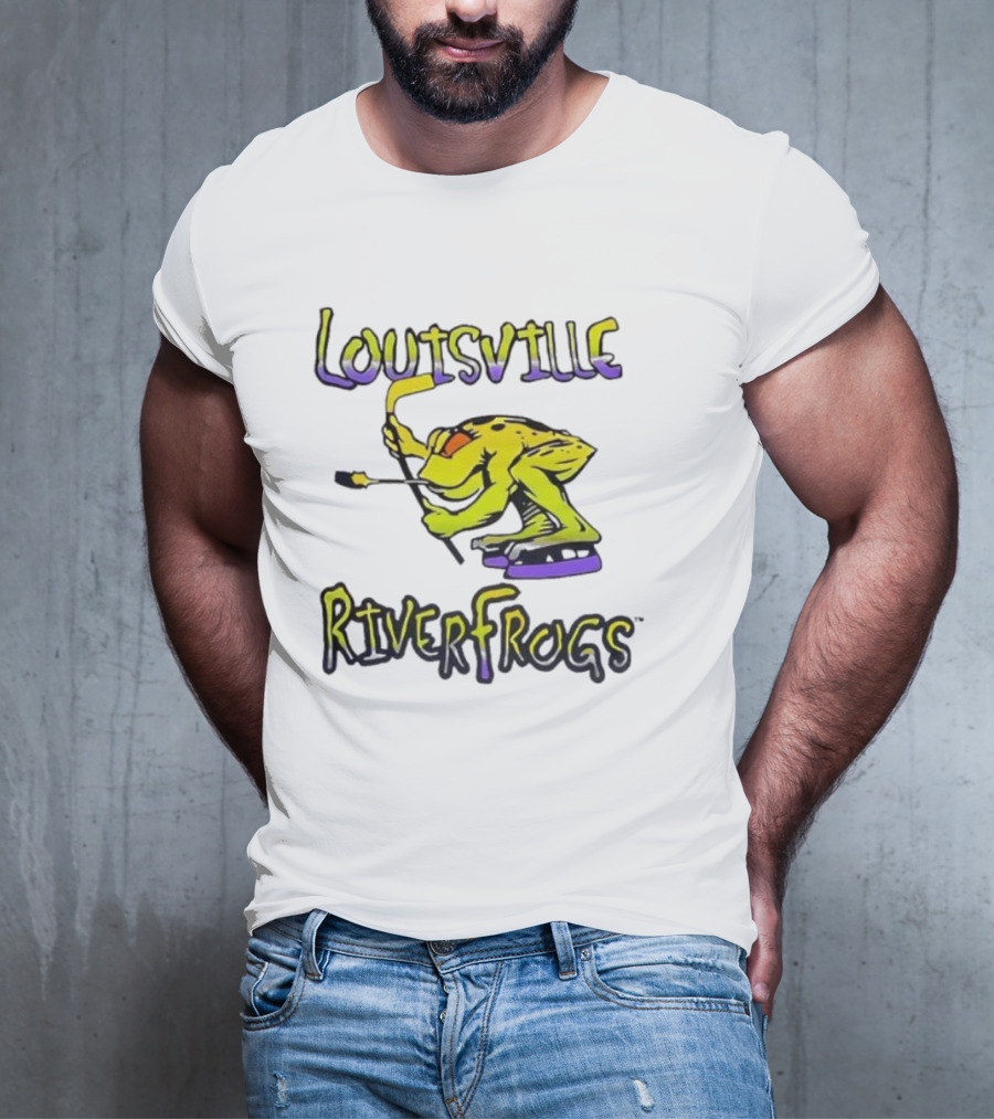 Louisville RiverFrogs Frog Playing Hockey T-Shirt