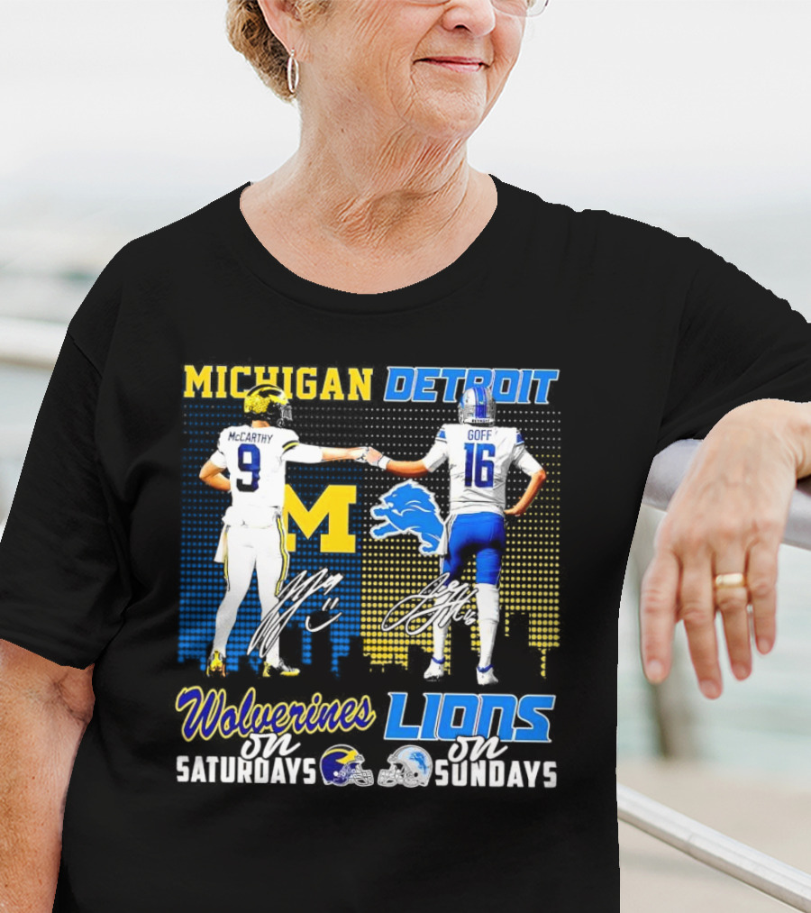 Michigan Wolverines McCarthy On Saturdays Detroit Lions Goff On Sundays T-Shirt
