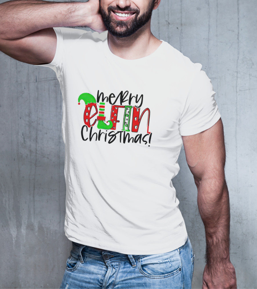 Merry Elfin Christmas Green Elf Shoe And Hat Red Stripes And Polka Dots T-Shirt