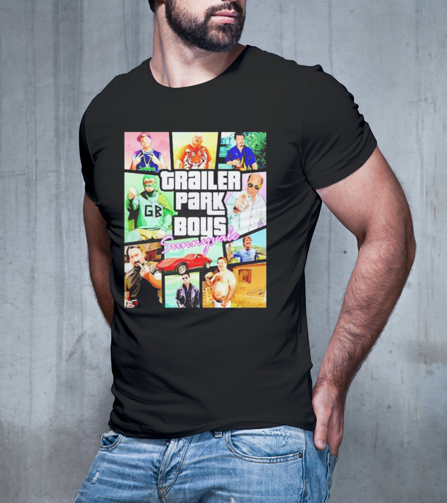 Trailer Park Boys Sunnyvale Collage Of Characters And Car In Vibrant Colors T-Shirt