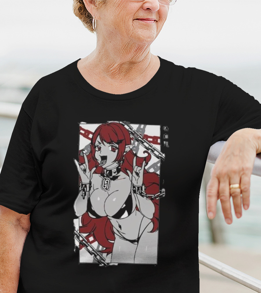 Vampiress Waifu Anime Red Hair Chains Gothic T-Shirt