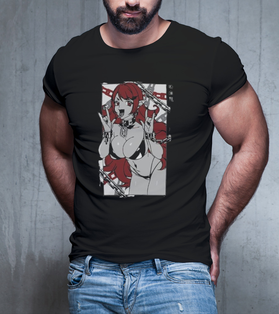 Vampiress Waifu Anime Red Hair Chains Gothic T-Shirt