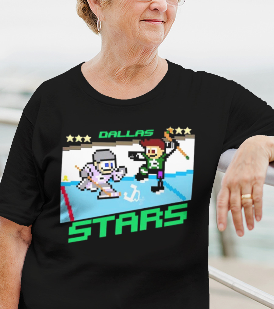 Dallas Stars Hockey Fights Cancer Pixel Art Jayden T-Shirt