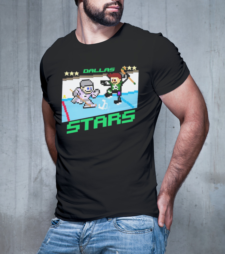 Dallas Stars Hockey Fights Cancer Pixel Art Jayden T-Shirt