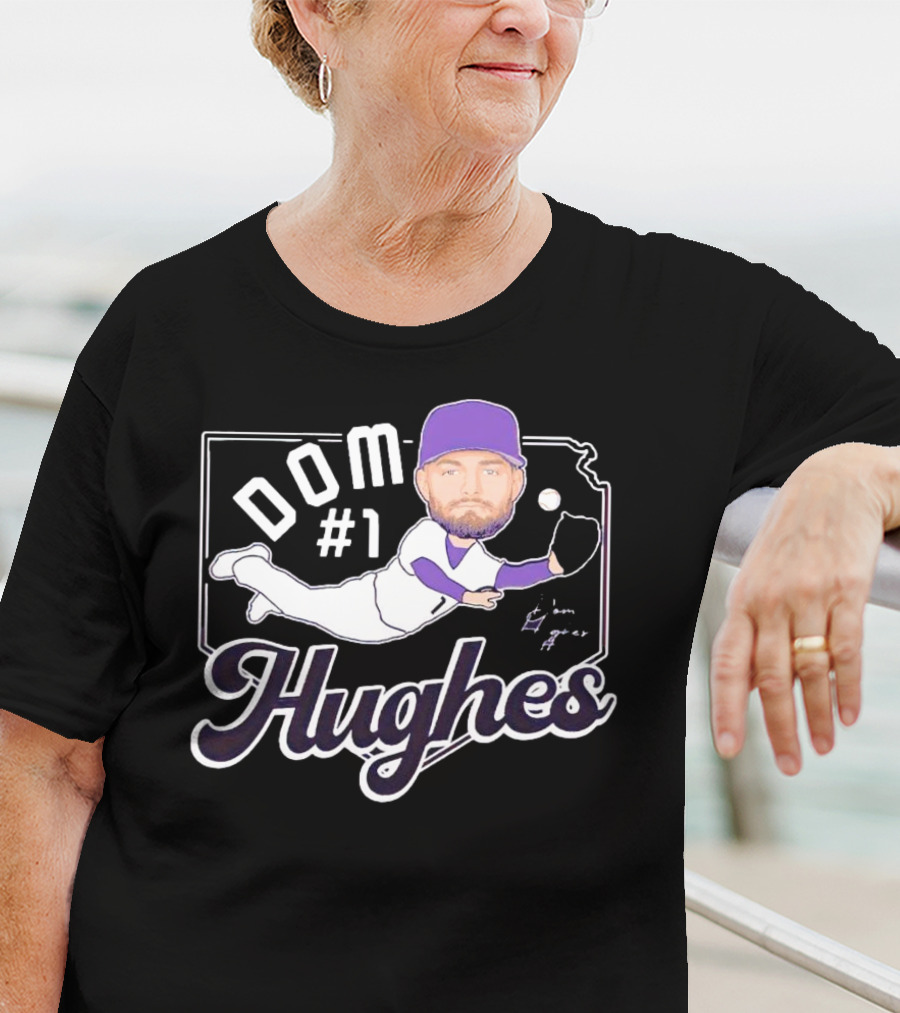 Dom #1 Hughes Caricature Baseball Player Signature T-Shirt