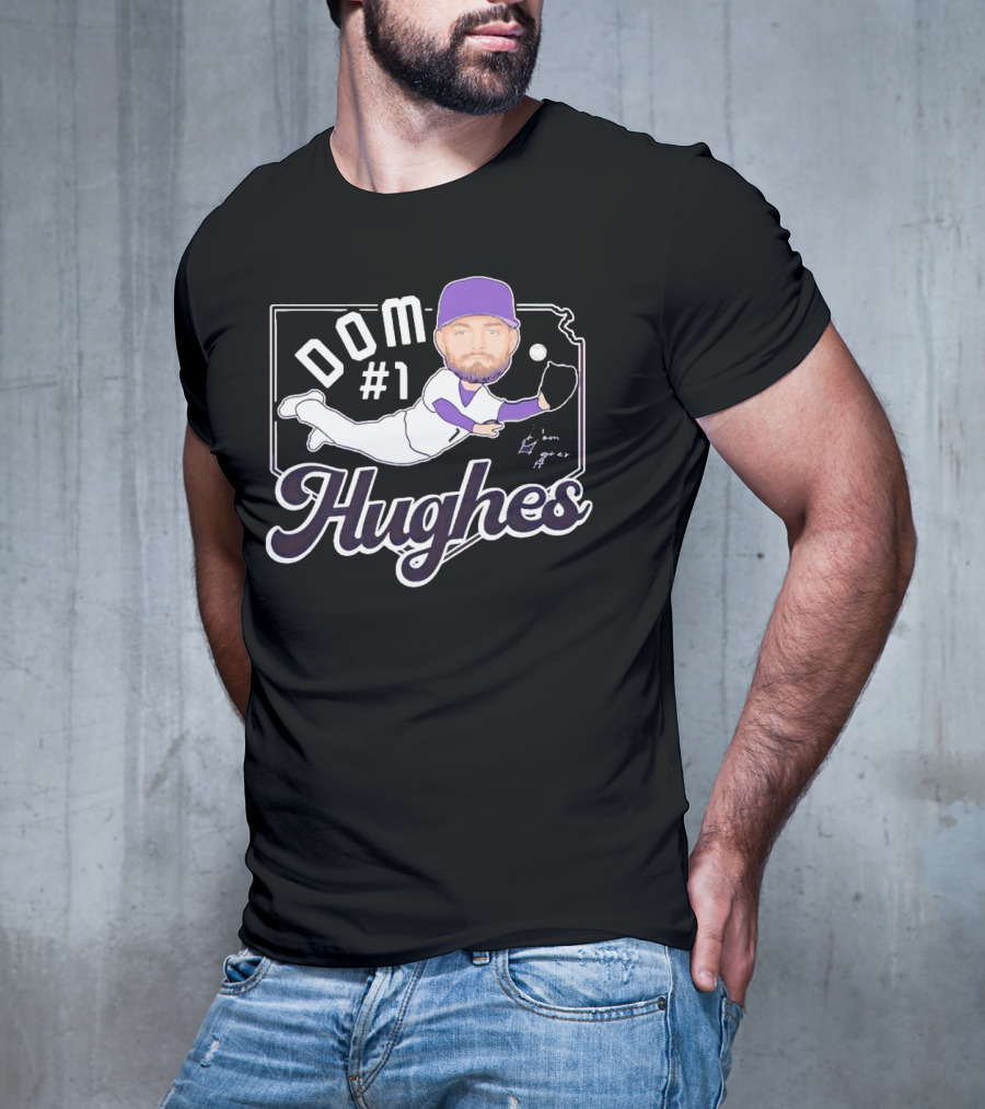 Dom #1 Hughes Caricature Baseball Player Signature T-Shirt