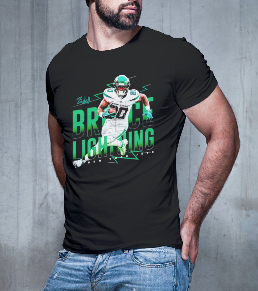 Breece Lightning New York Jets Signature Football T-Shirt