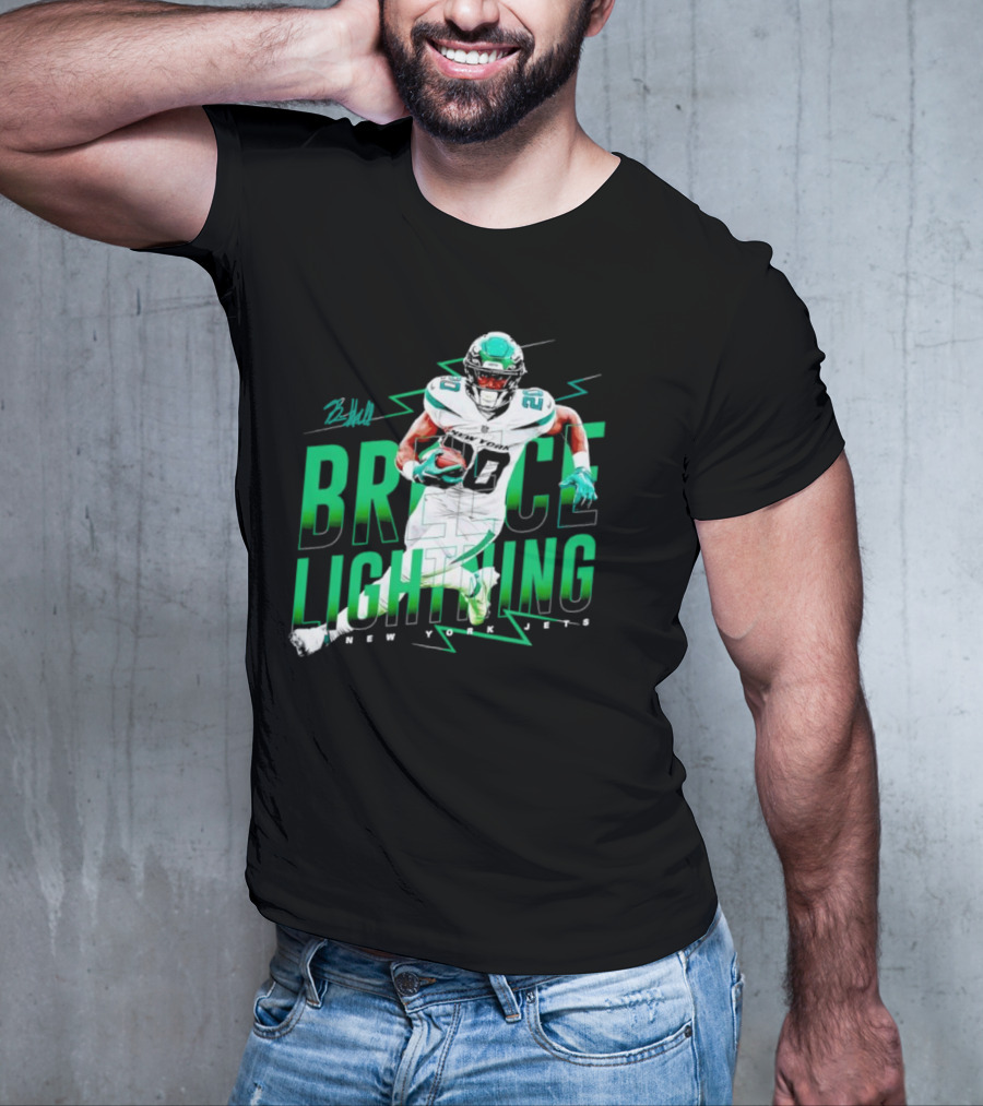 Breece Lightning New York Jets Signature Football T-Shirt